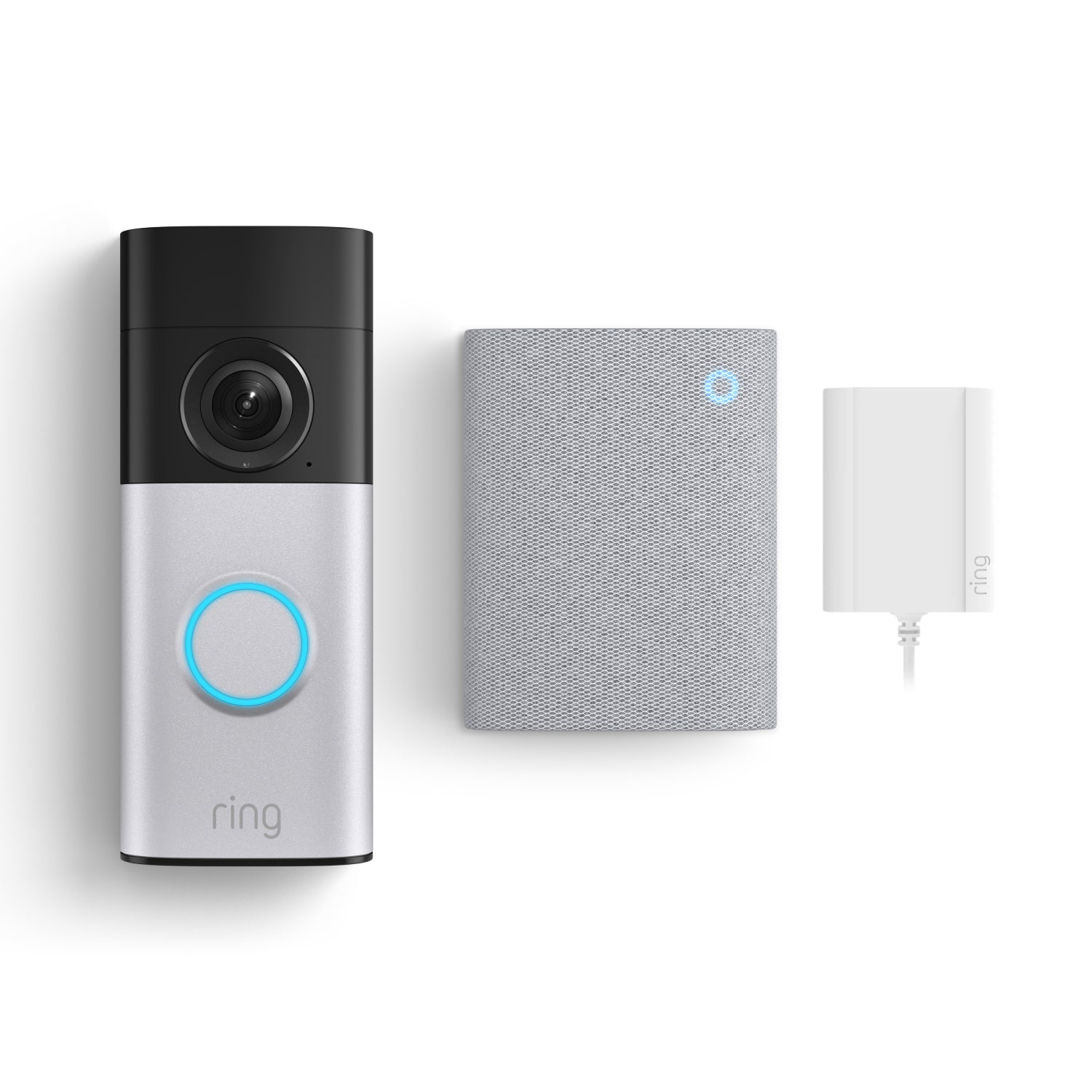 Wired Video Doorbell Plus and Chime (3rd Gen) side by side against a white background.