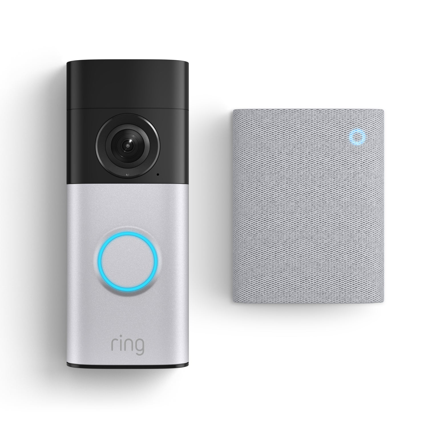 Wired Video Doorbell Plus and Chime (3rd Gen) side by side against a white background.