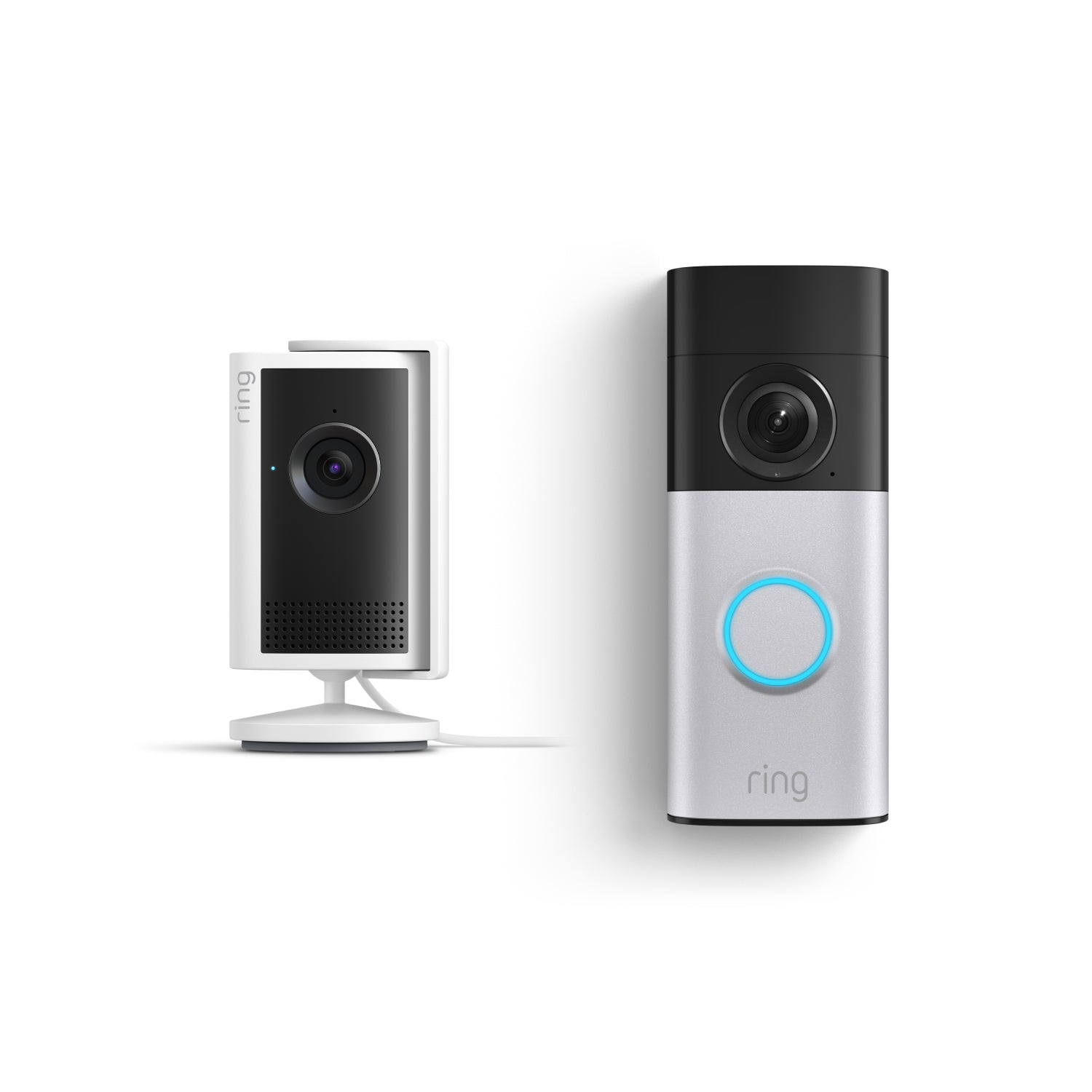 Wired Video Doorbell Plus and Indoor Camera Plus side by side against a white background.