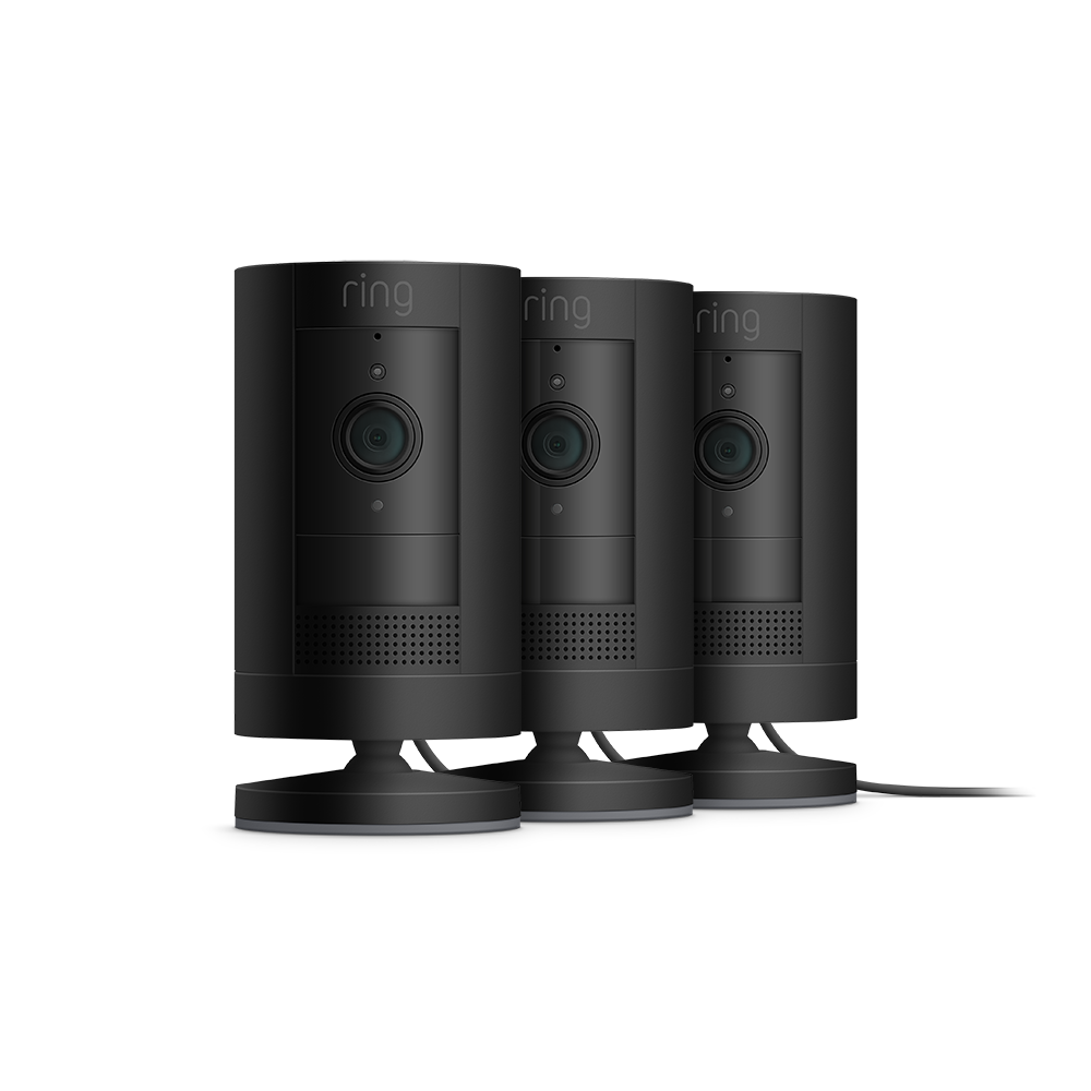 Black:3-Pack Stick Up Cam Plug-In