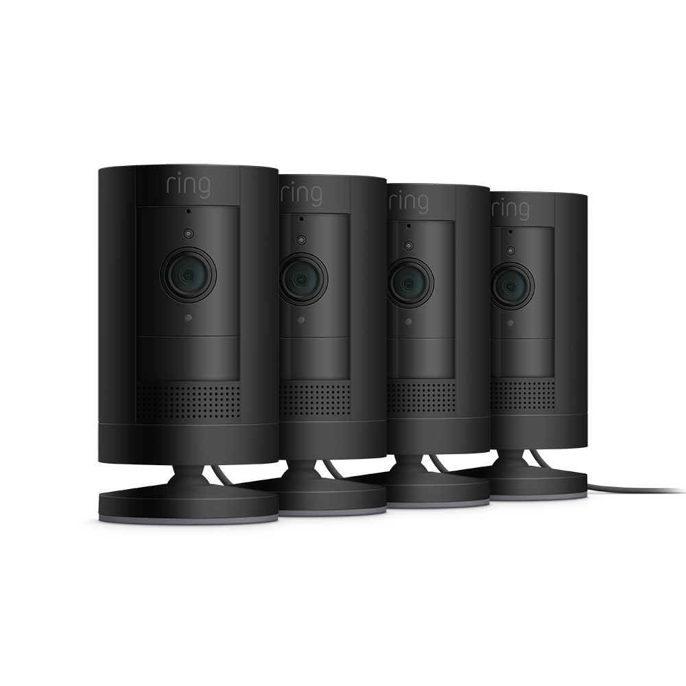 Black:4-Pack Stick Up Cam Plug-In