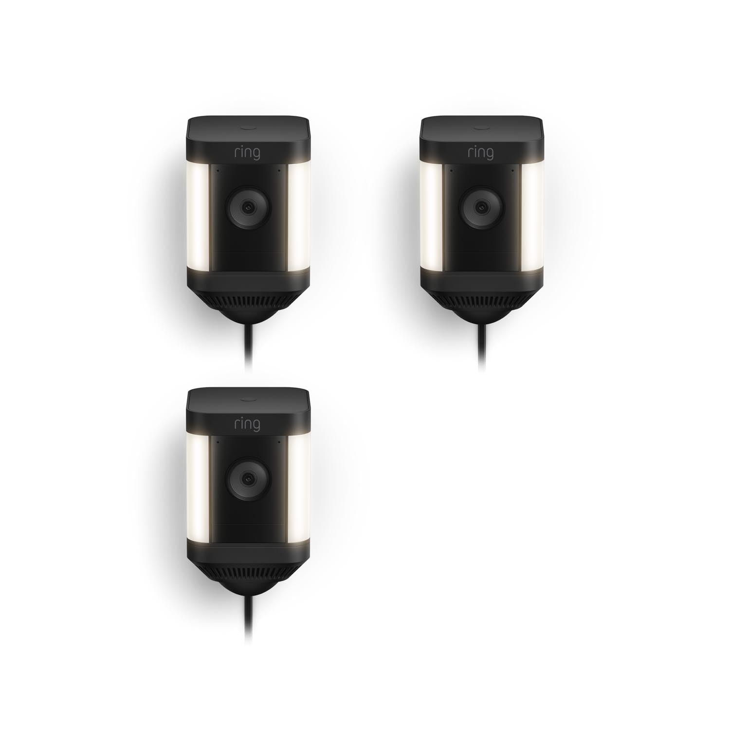 Black:3-Pack Spotlight Cam Plus Plug-In